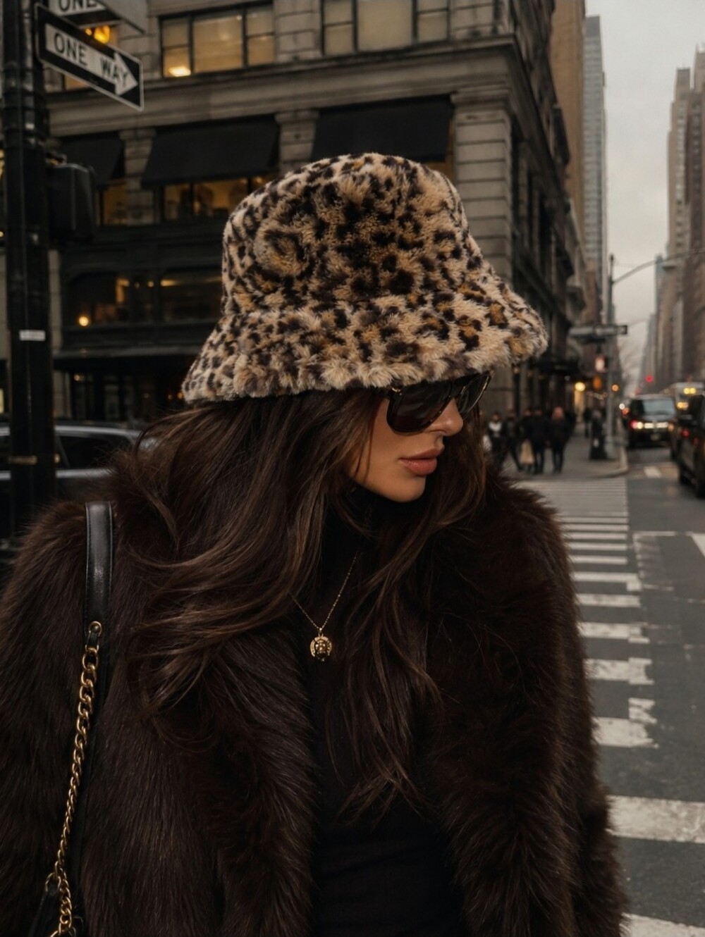 Inc. International Faux Fur Leopard Fleece Lined Bucket Hat Nwt